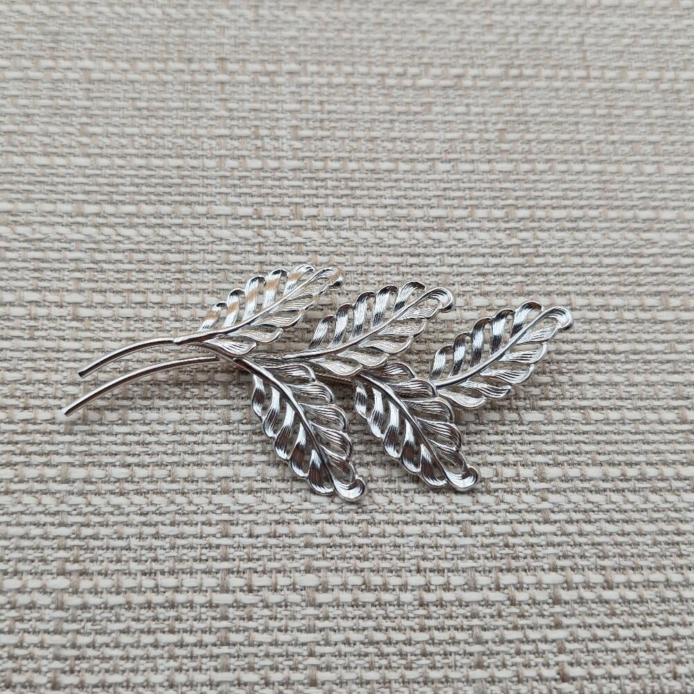 Sterling Silver Large Five Leaf Double Branch Pin Brooch B585